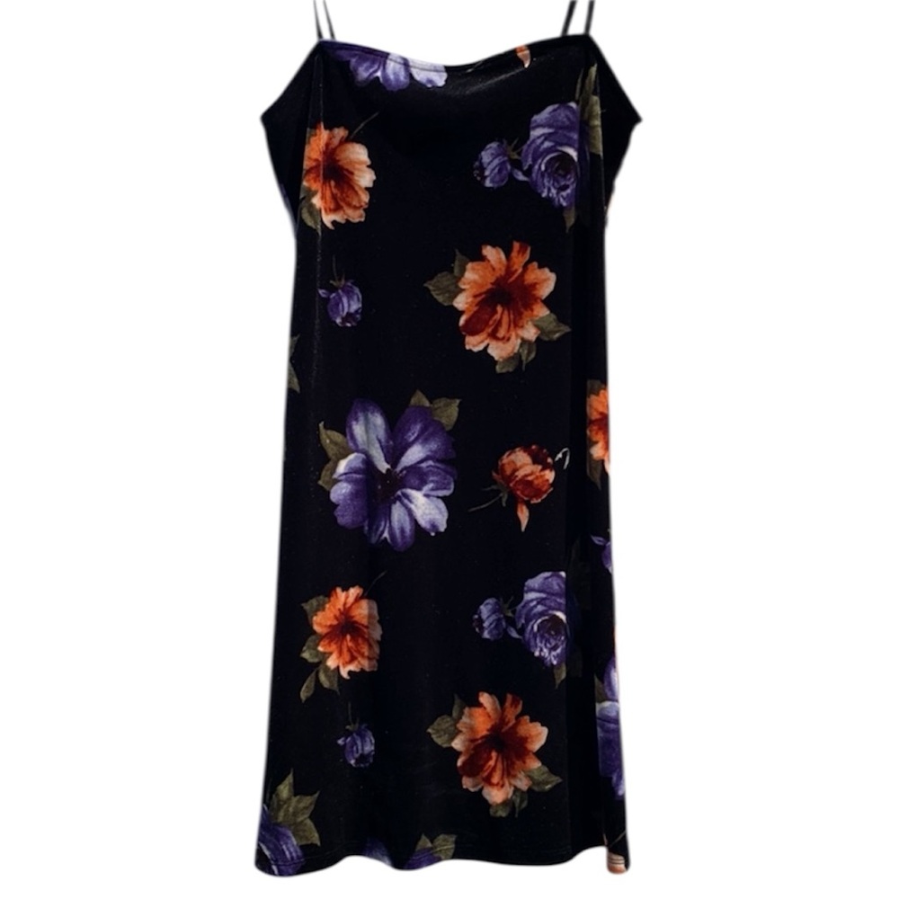 Forever 21 Black Floral Velvet Cami Slip Dress